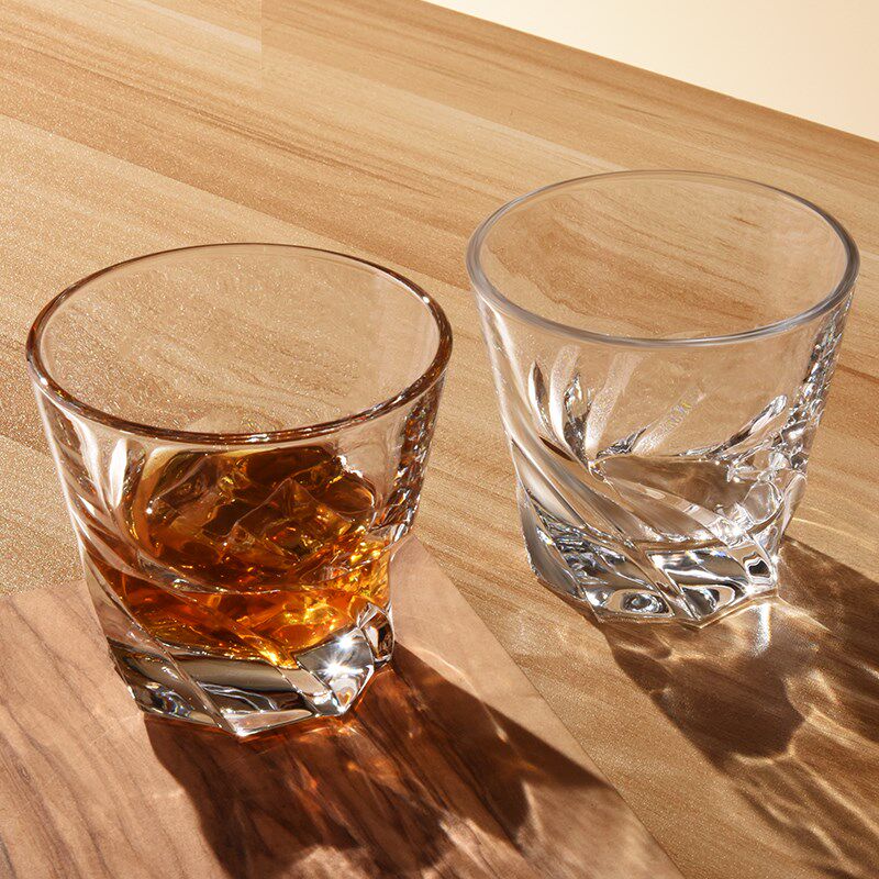 玻璃威士忌酒杯风刃纹路烈酒杯洋酒杯家用水杯玻璃杯4只套装