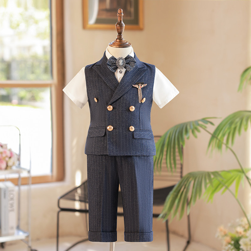 儿童西装套装男童礼服英伦风马甲花童生日主持人钢琴演出服夏季