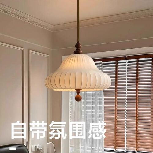 复古侘寂风卧室布艺吊灯中古餐厅吧台茶室南洋实木浪漫房间主灯具