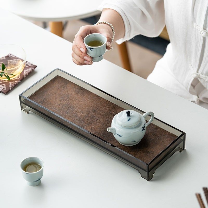 灰色亚克力干泡茶盘茶席复古茶具杯垫中式家用桌旗干泡茶盘垫杯垫