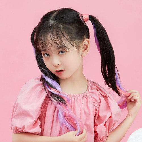 儿童彩色挂耳假发片女长发挑染隐形一片式扎头发女童接发片头饰