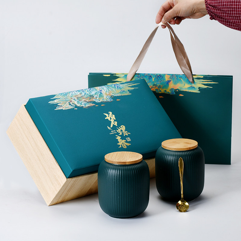 明前龙井茶包装盒空盒子碧螺春礼盒毛尖高档陶瓷礼品盒茶叶罐密封