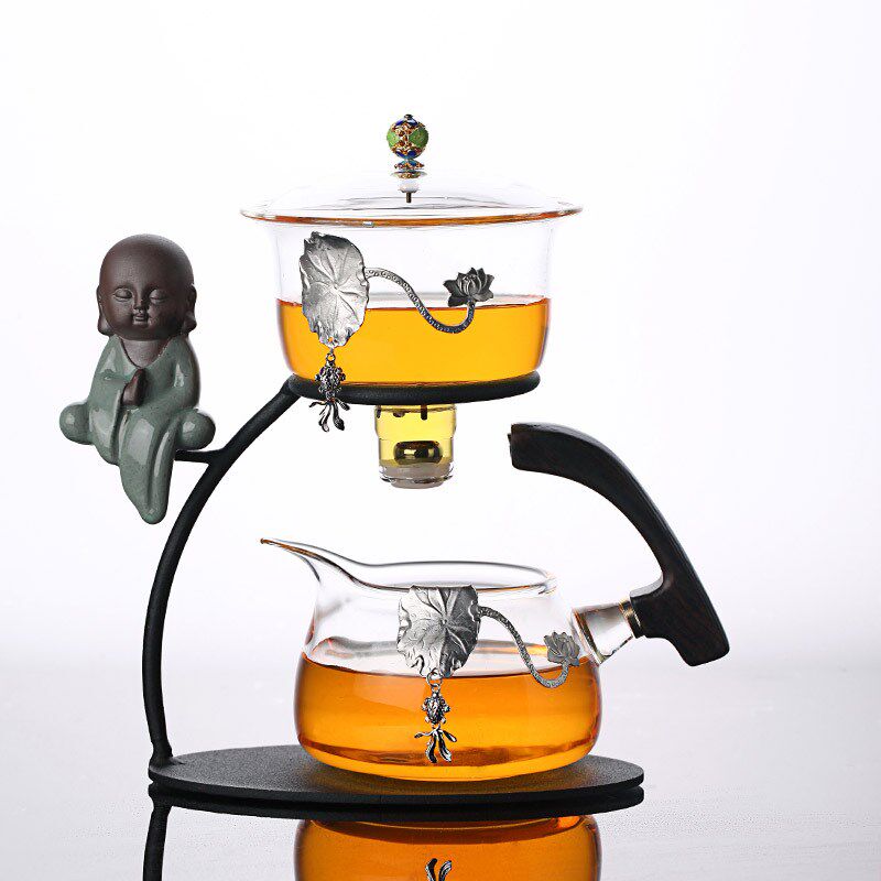 禅意镶锡泡茶神器玻璃铁架懒人全自动办公茶杯透明功夫茶具套装