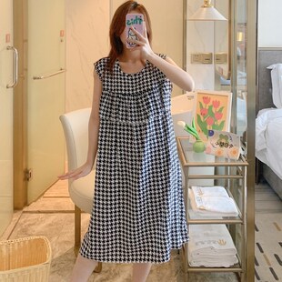 无袖中长款棉绸防凸点睡裙女夏季薄款甜美学生宽松吊带背心家居服
