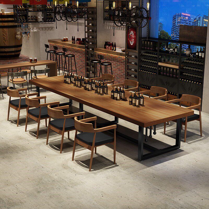 美式实木餐桌复古工业风酒吧中餐厅餐桌椅组合长方形商用饭店饭桌