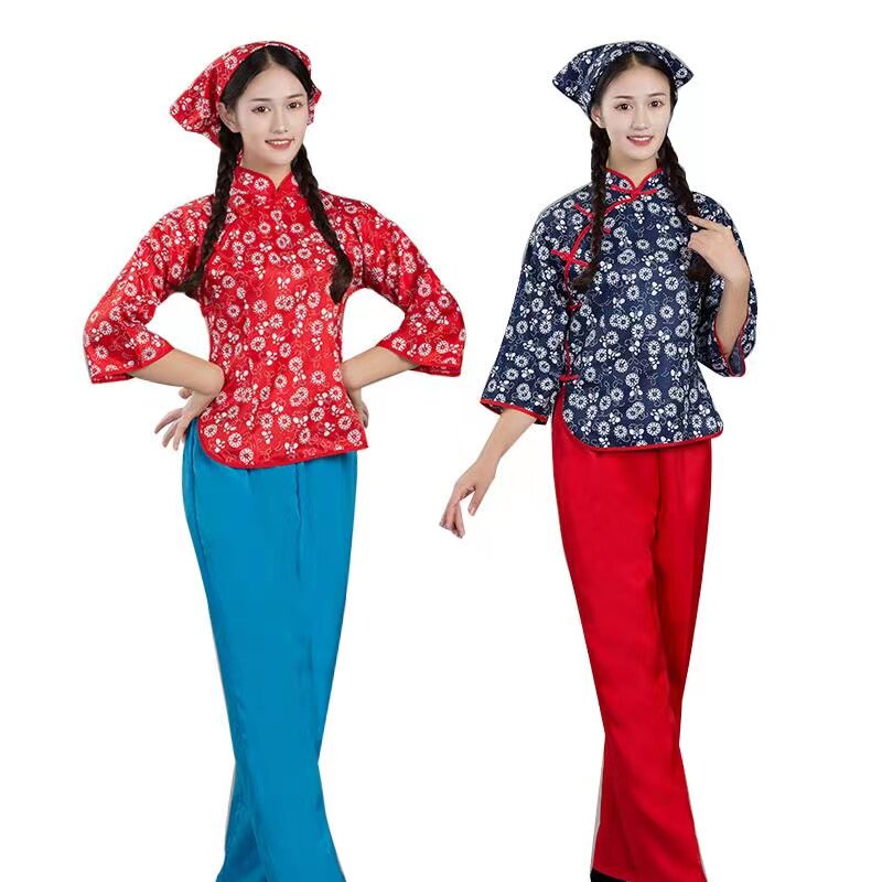 村姑演出服中老年秧歌服民国学生五四青年装碎花采茶女阿庆嫂服装
