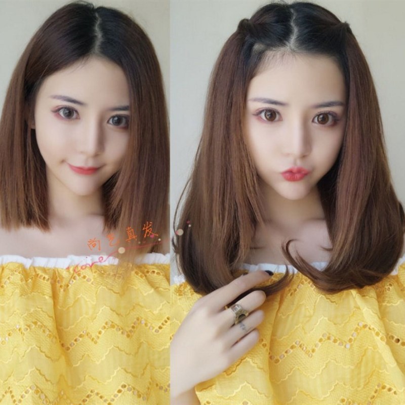 U型无刘海隐形无痕半头套真人发假发套女 梨花卷内扣中长直发短发