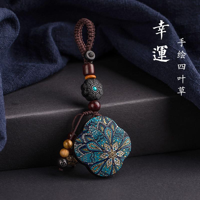 中国风定制刻字汽车钥匙挂件男女高档创意檀木网红情侣挂饰钥匙扣