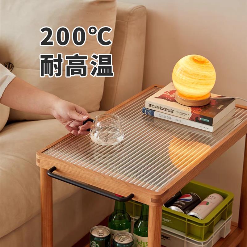 北欧风格可移动边几茶几樱桃木原木风中古边柜边桌实木日式小推车