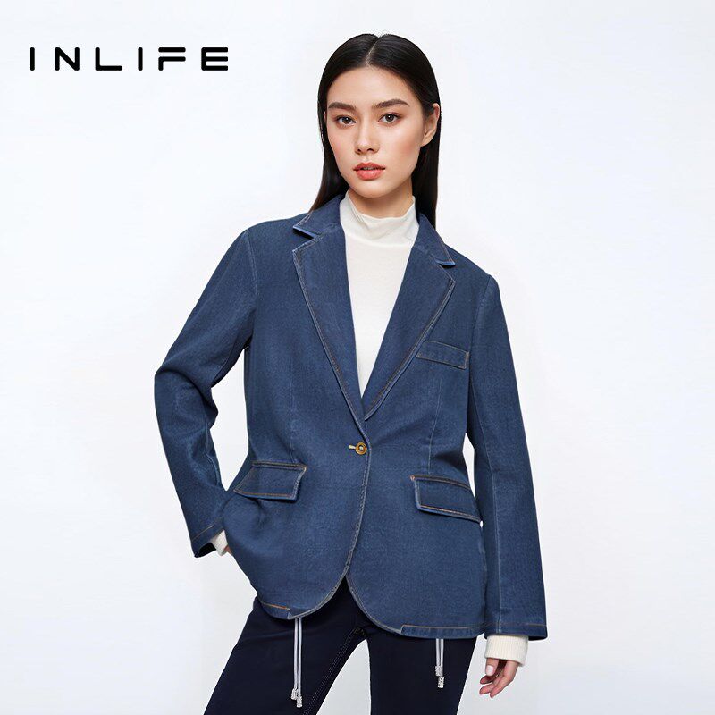 伊纳芙美式街头高级牛仔外套女2025春季新款宽松休闲气质西装上衣