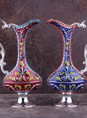 复古金属青古铜花瓶 北欧式锡器仿古美式家居装饰品摆设花器摆件