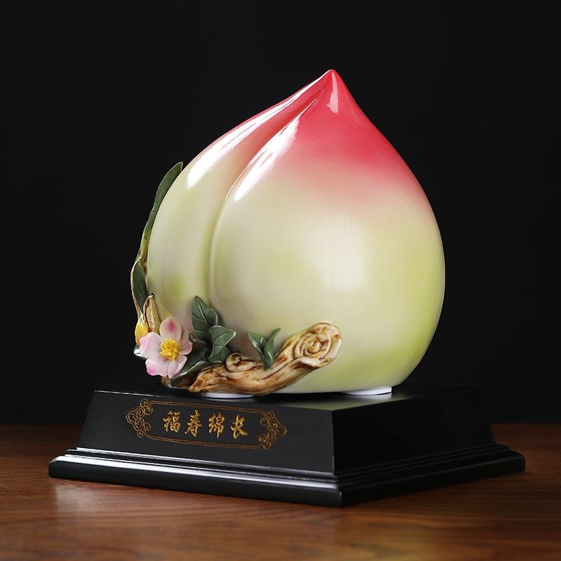 东方泥土福寿绵长中式陶瓷摆件寿桃蟠桃客厅家居装饰生日祝寿礼品