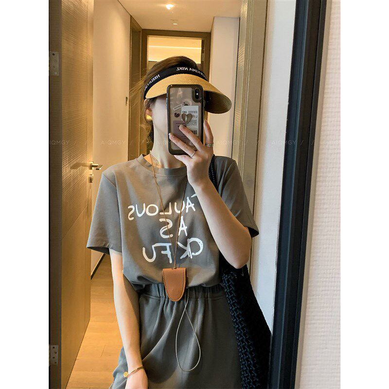 爱情魔鬼鱼 黑色两件套装女2024夏季新款短袖T恤上衣工装裙半身裙