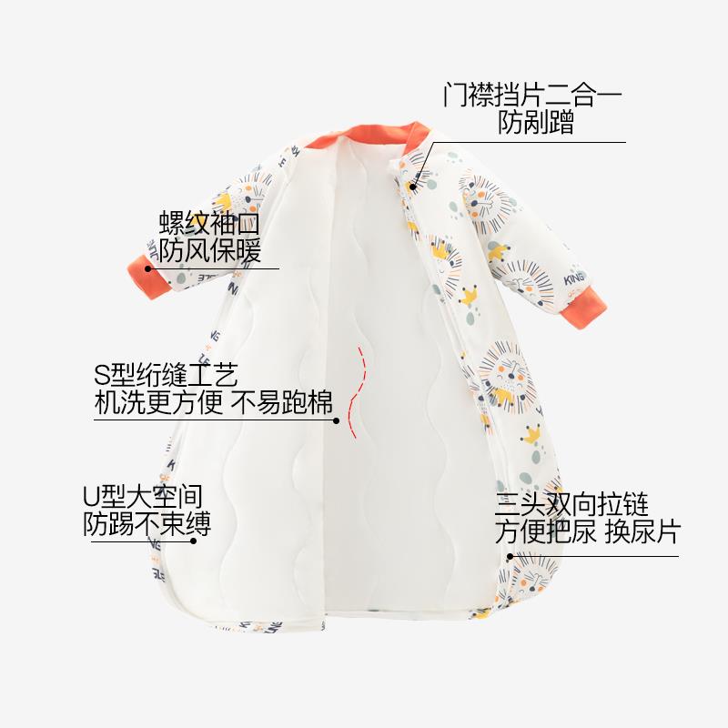 婴儿睡袋秋冬夹棉宝宝长袖一体式加厚睡衣新生儿拉链式功能防踢被