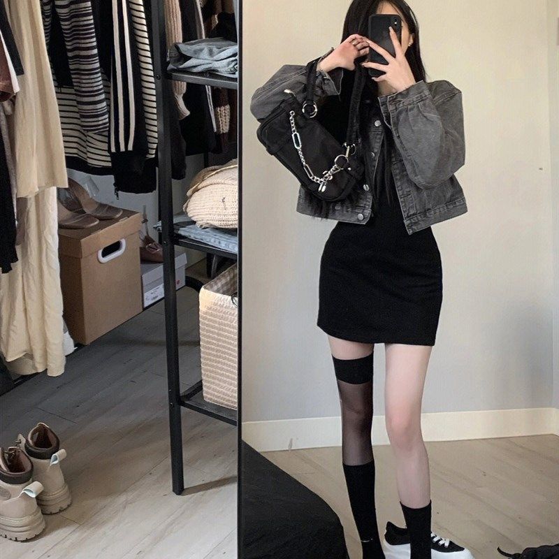 高级感复古牛仔外套女春秋冬大码胖妹妹宽松显瘦开衫夹克短款上衣