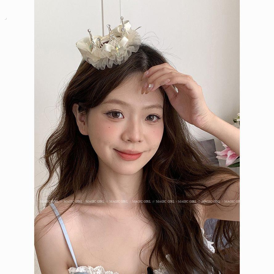 公主生日头饰立体水钻皇冠蝴蝶结发夹高级感顶夹拍照氛围感发卡女