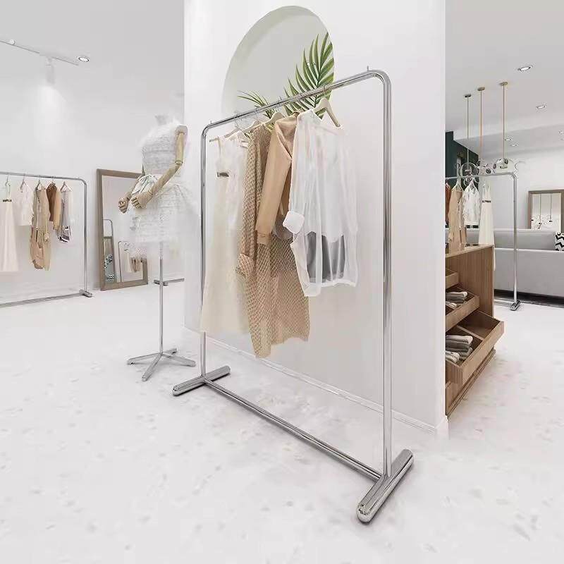 服装店展示架不锈钢拉丝落地直播间轻奢挂衣架女装店童装中岛衣架