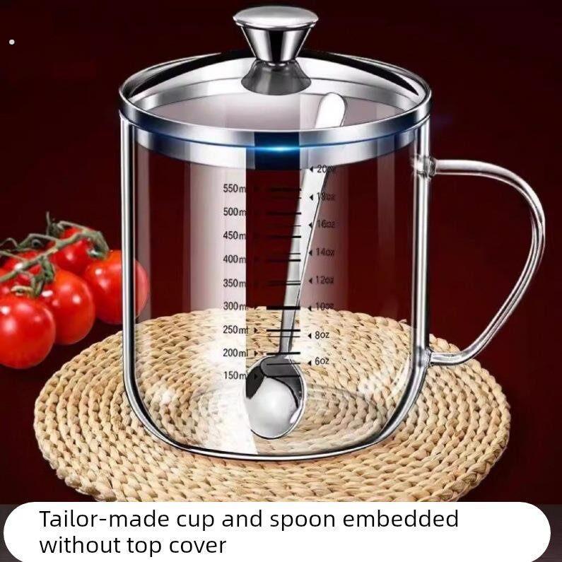 德国高硼硅玻璃双刻度杯子透明耐高温计量杯带盖茶杯喝水杯
