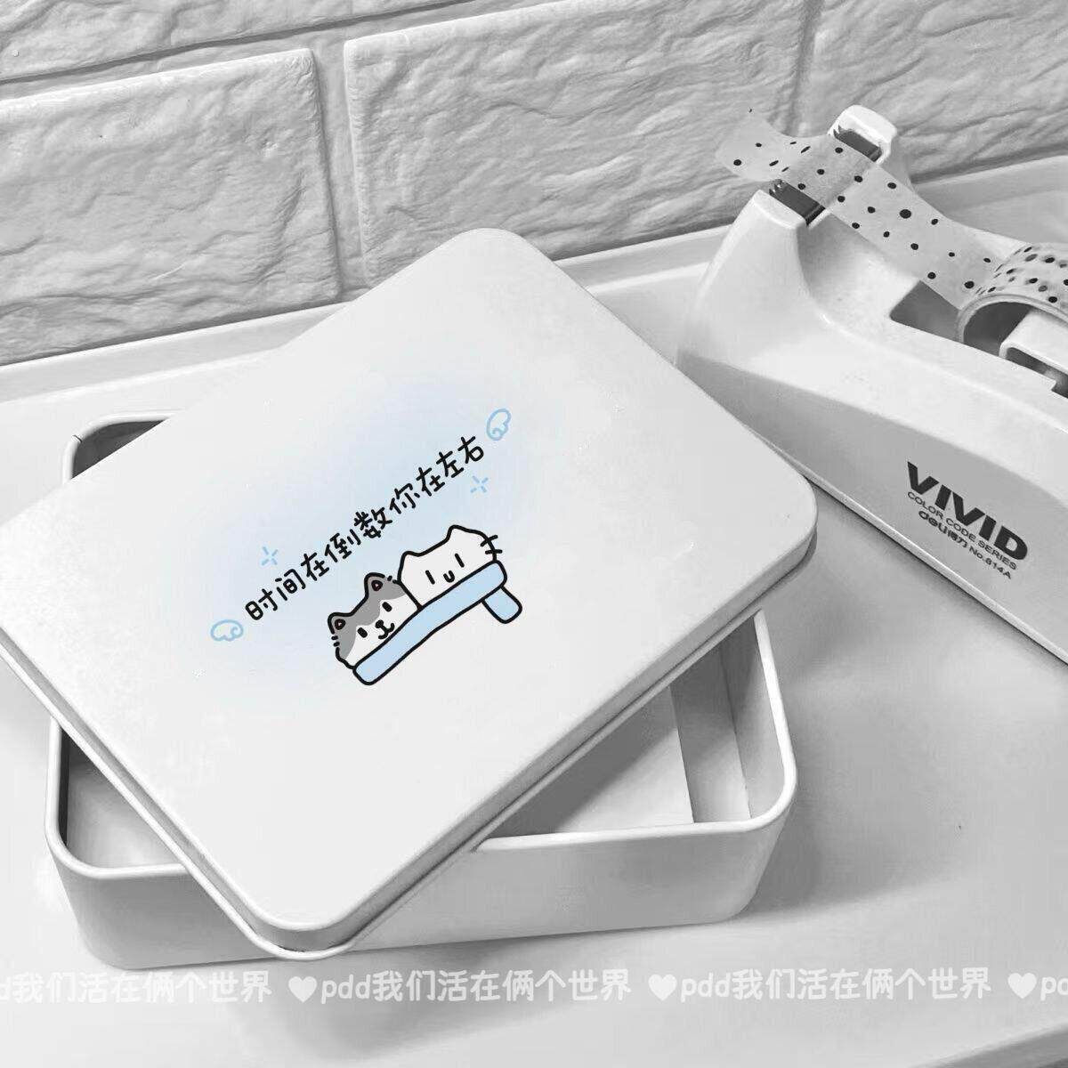 情侣小猫收纳盒照片小卡纸条整理桌面手账素材高颜值马口铁盒有盖