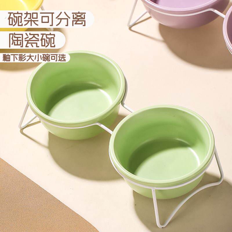 陶瓷猫碗猫食盆宠物碗喝水碗粮碗猫咪饭碗双碗狗狗碗不易打翻护颈