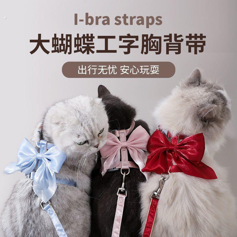 防挣脱外出遛猫绳工字型胸背带溜猫链子猫咪专用公主风牵引绳