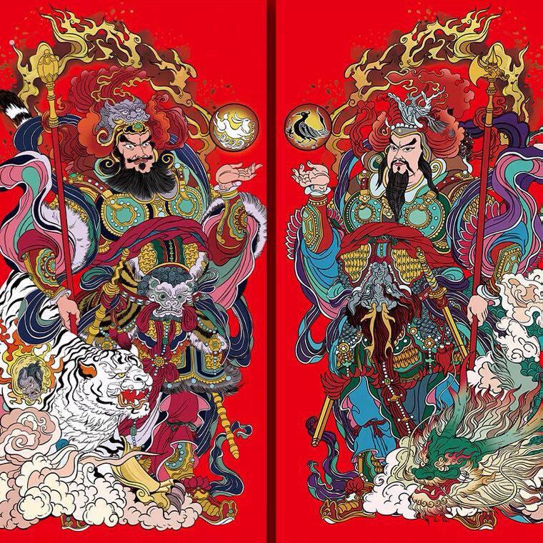特大门神定制祠堂礼堂别墅农村大门大号2米门神门贴神茶郁垒钟馗