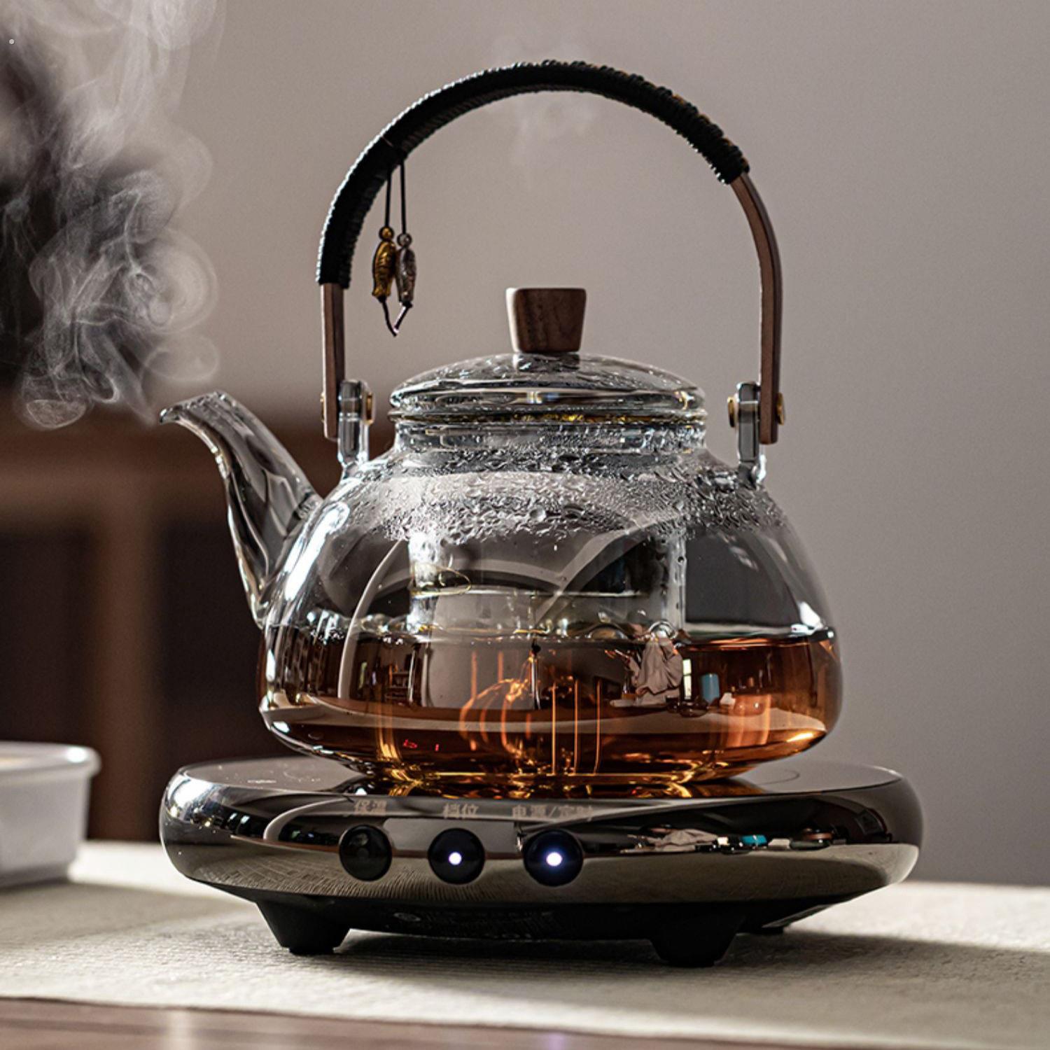 新款 煮茶器玻璃烧水壶蒸煮茶壶黑晶炉白茶家用茶具小型养生煮茶