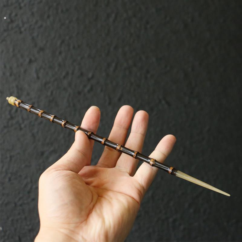 紫竹鞭十几年老料纯手工精工制作牛角中国风竹制竹器发簪盘发