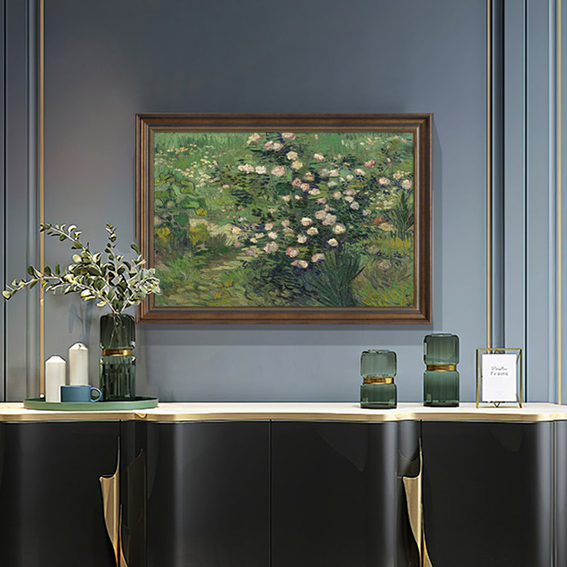 梵高名画玫瑰花美式玄关植物花卉油画餐厅墙面装饰画欧式壁画挂画