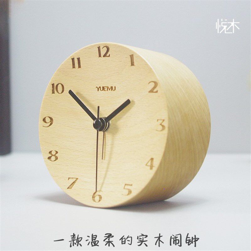 实木闹钟卧室床头钟学生静音时钟儿童小闹钟创意简约桌钟北欧风格