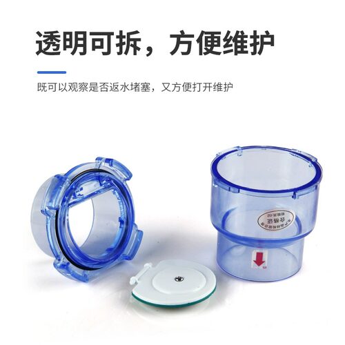 防反水止逆阀厨房下水道止回阀pvc排水管单向阀50防臭溢水透明110