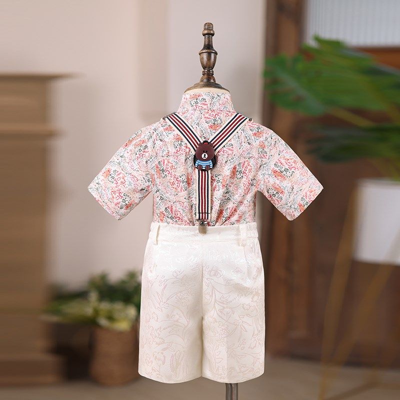 男童礼服短袖夏季儿童主持人花童马甲西装套装走秀钢琴演出服白色