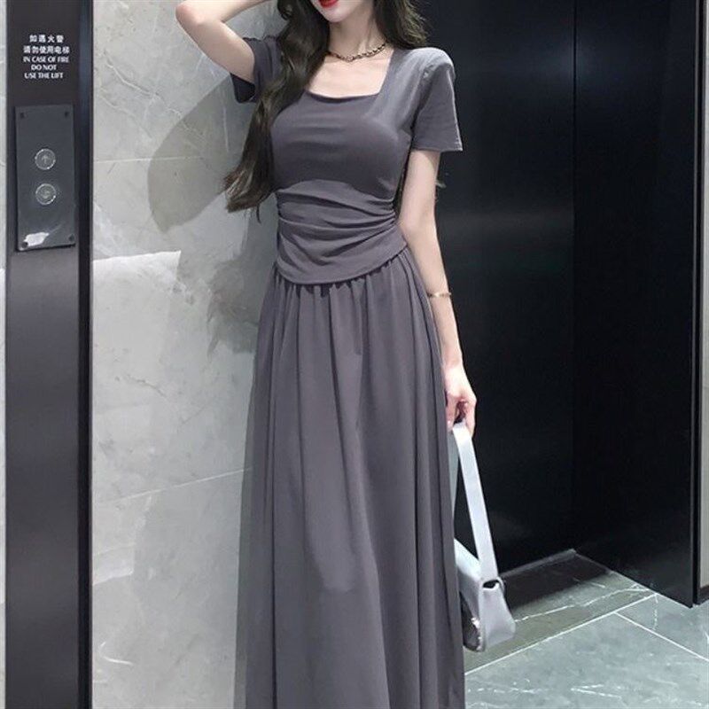 今年流行漂亮套装裙女夏季新款短袖T恤上衣休闲半身长裙子两件套