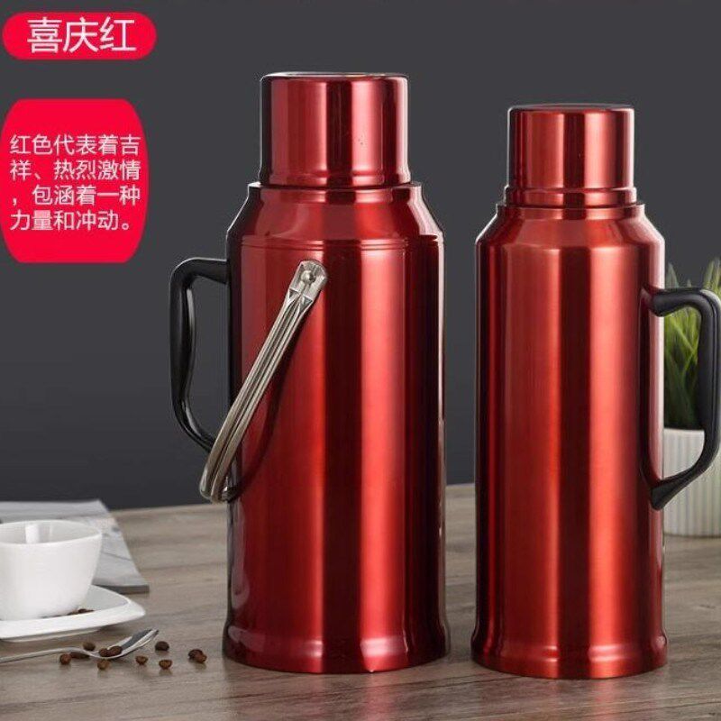 不锈钢喜庆保温壶大容量2L结婚用暖壶热水瓶茶瓶陪嫁水壶红色一对