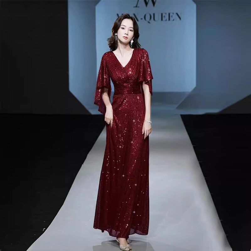 2024新款遮肚年会敬酒婚订婚服演出合唱团高级感披肩大码晚礼服明