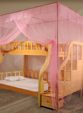 子母床蚊帐梯形梯柜家用儿童双层实木床一体落地大支架上下铺蚊帐