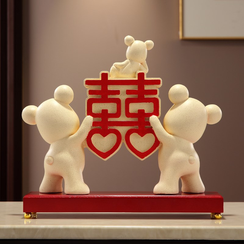 庆拓新婚礼物喜字摆件结婚订婚装饰品婚房布置客厅电视柜装饰摆件