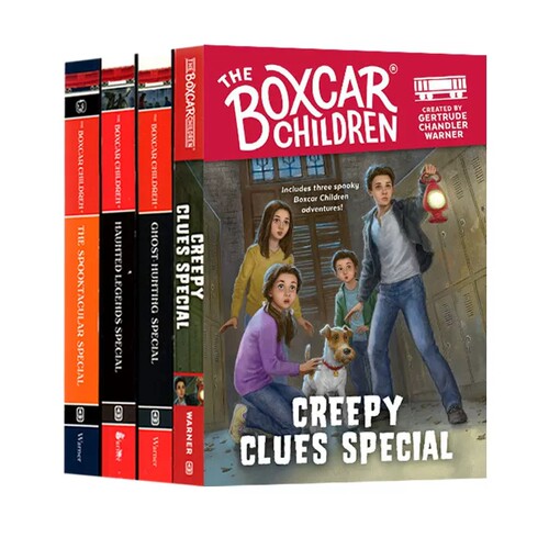 英文原版 Boxcar Children Mysteries 棚车少年 恐怖故事特辑 4册 儿童英语阅读桥梁章节书 中小学生课外读物