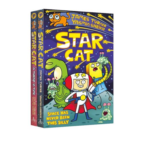 英文原版  星际猫 Star Cat 2册 A Turnip in Time 漫画书 儿童搞笑科幻 宇宙主题灾难漫画