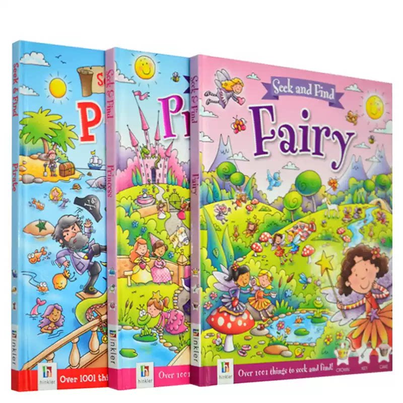 英文原版 Seek and Find 1001  Fairy/ Princess/Pirate 公主/仙子/海盗 找找看英文单词学习图画书 3册精装书合售