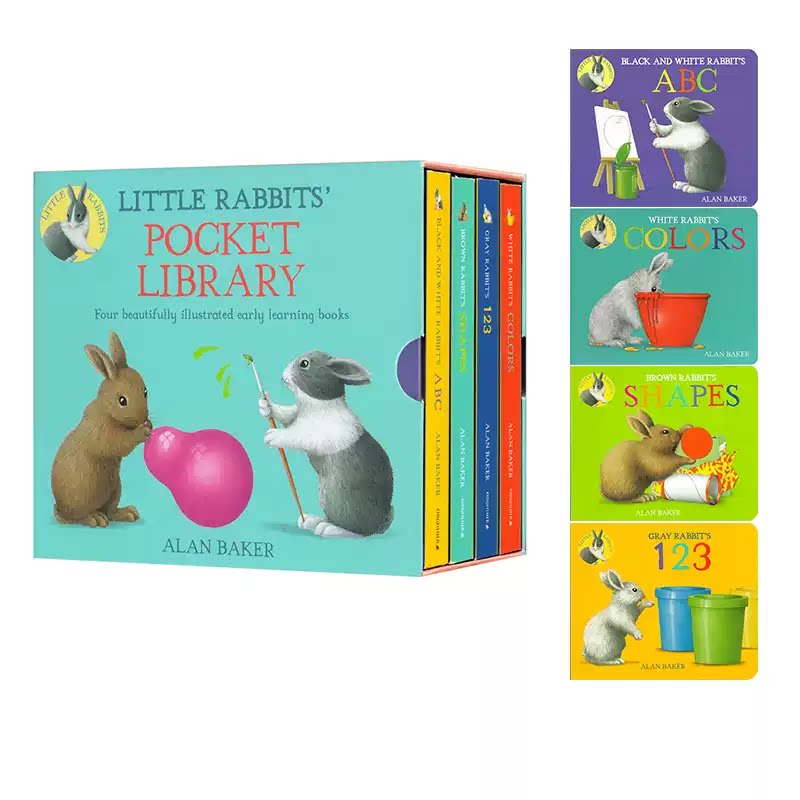 英文原版 Little Rabbits Pocket Library 吴敏兰书单 宝宝认知识颜色/数字/字母/形状 启蒙早教纸板书