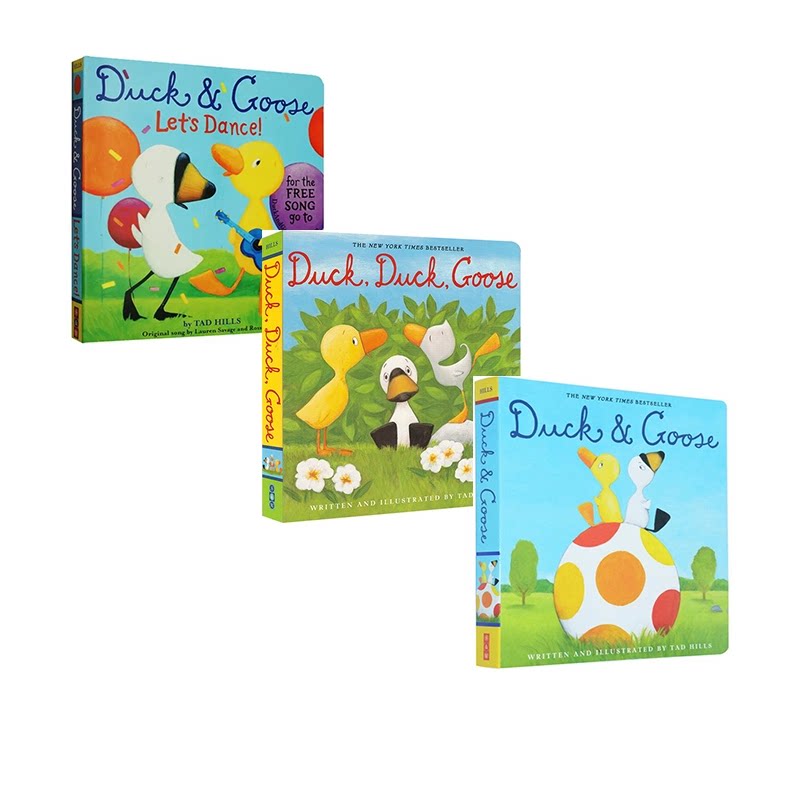 英文原版 Duck And Goose 小黄鸭和小白鹅系列 3册纸板书 大开本 儿童认知启蒙学习 亲子教育互动 儿童图画故事书