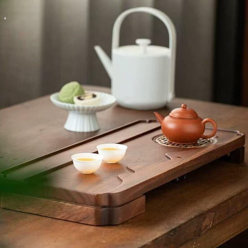 小桃木新中式家用茶盘实木高壶茶台干泡盘排水式胡型端承干泡台