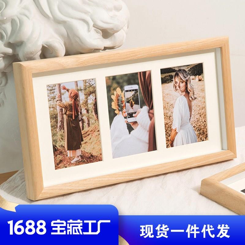 实木相框照片加卡纸组合相片摆台6寸8寸多孔三连婚纱照相簿框挂墙