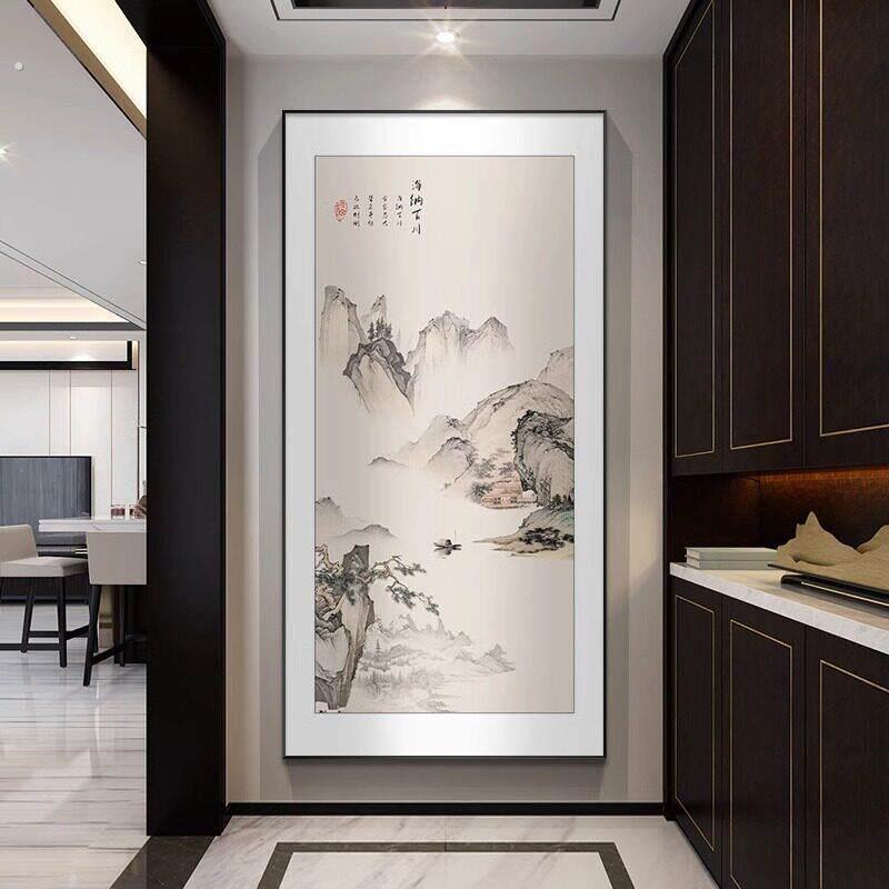 入户门玄关装饰画新中式茶室画客厅正对墙壁画走廊过道挂画山水画