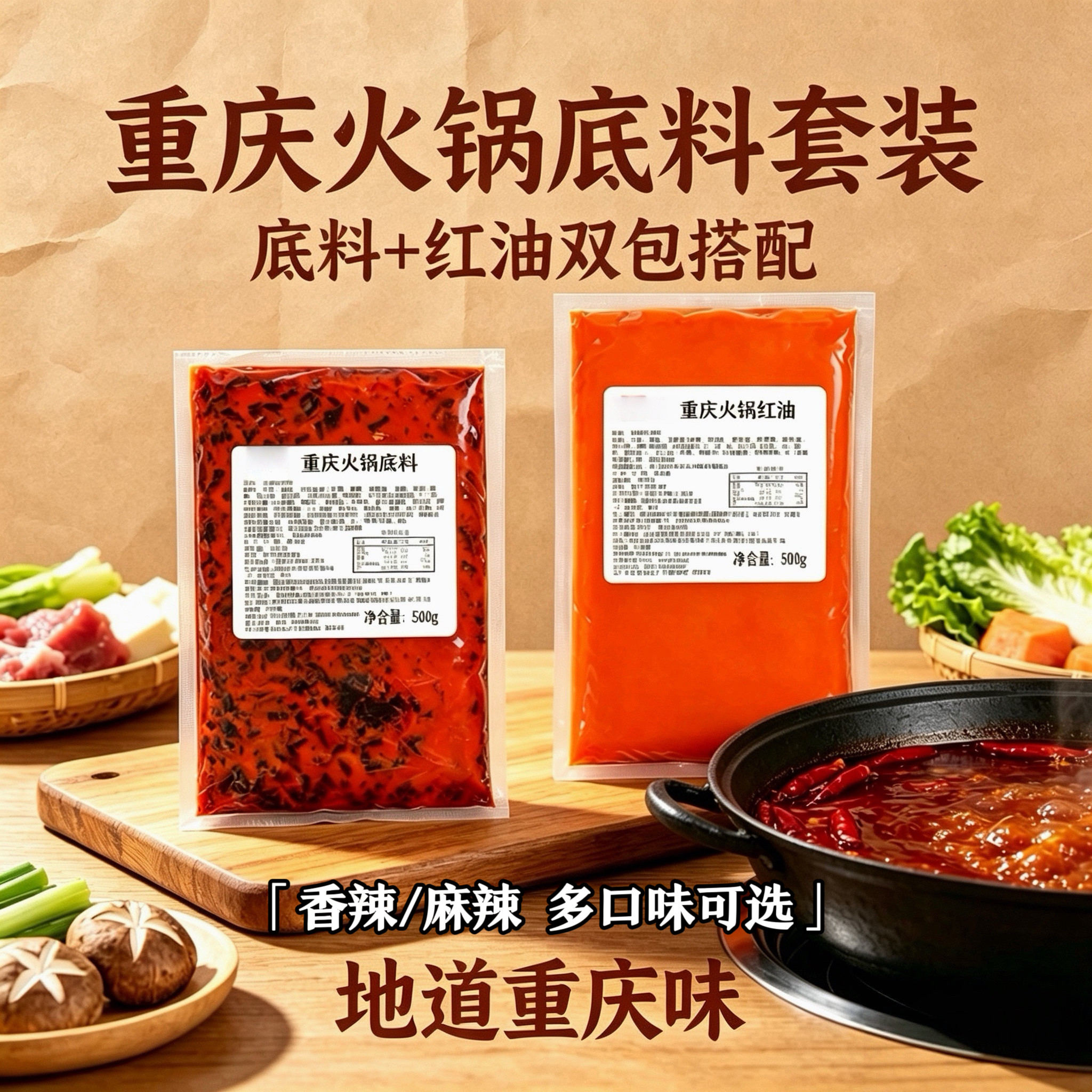 正宗重庆纯牛油老火锅底料红油套装 手工家用商用 麻辣烫冒菜调料