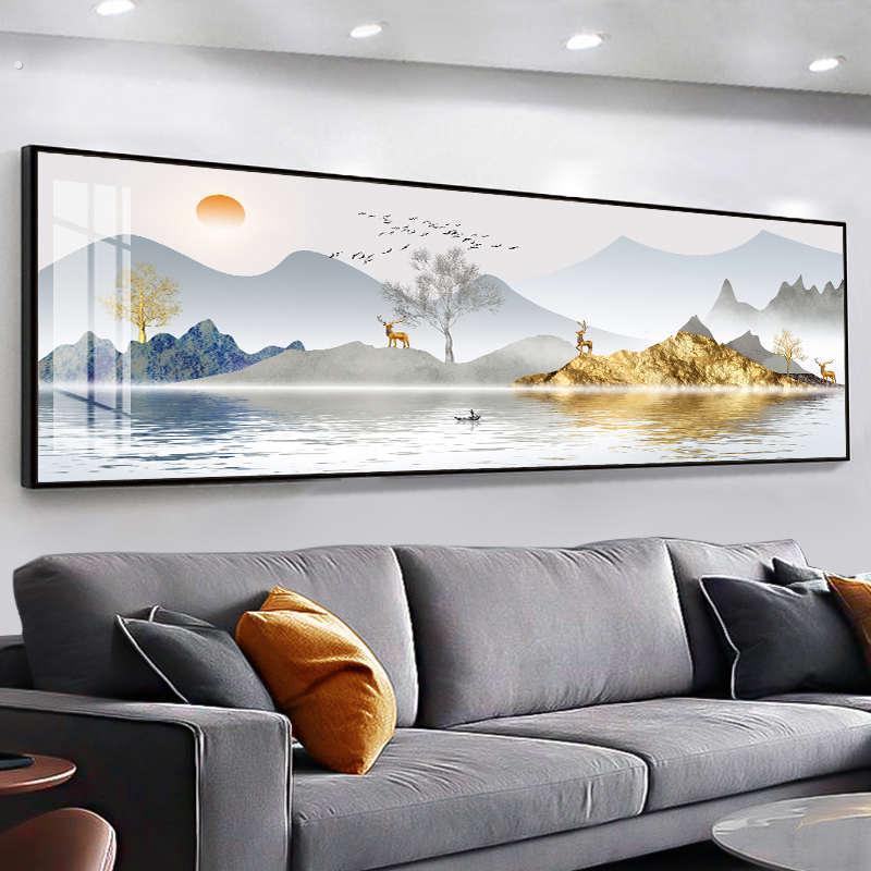 客厅装饰画沙发背景墙画壁画新中式挂画晶瓷办公室挂画墙壁山水画