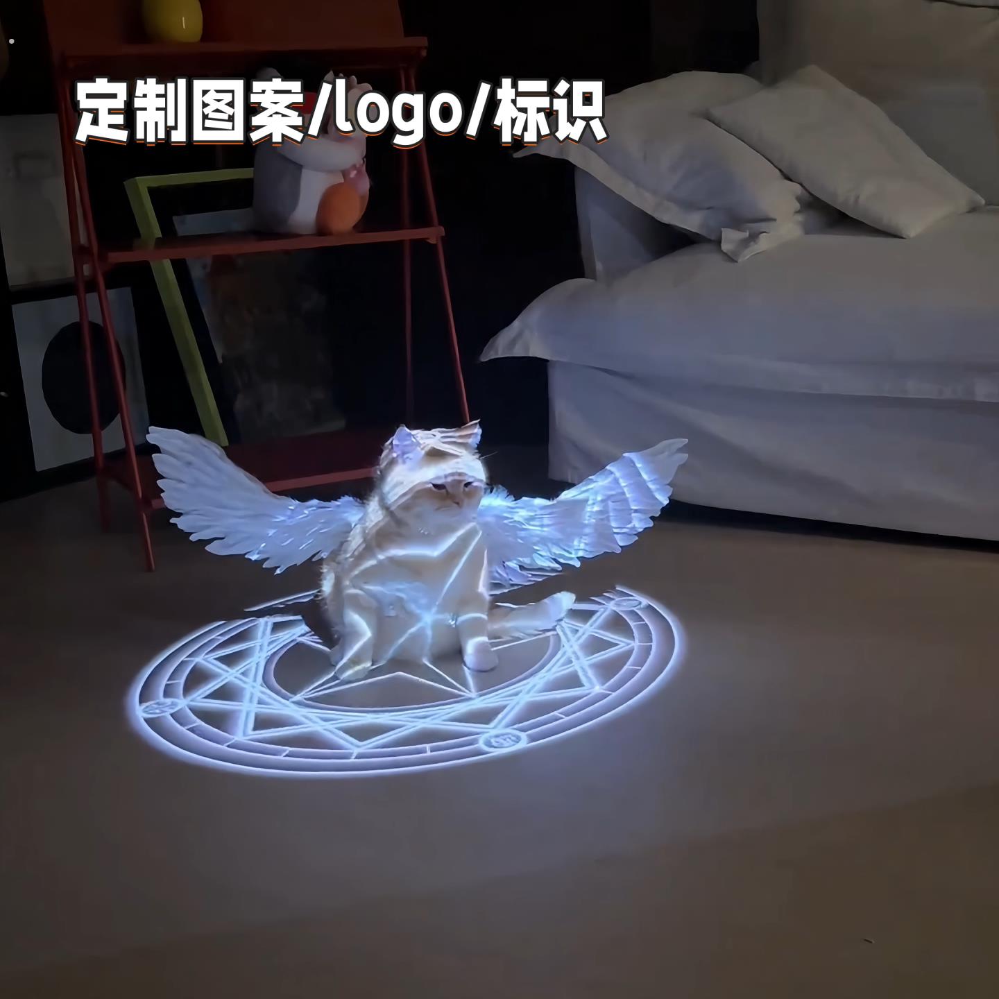 百变小猫魔法阵旋转投影灯入户感应氛围迎宾灯车载猫咪出片装饰灯