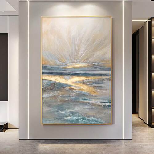 新品现代轻奢入户玄关装饰画抽象海景客厅沙发背景墙挂画高档酒店