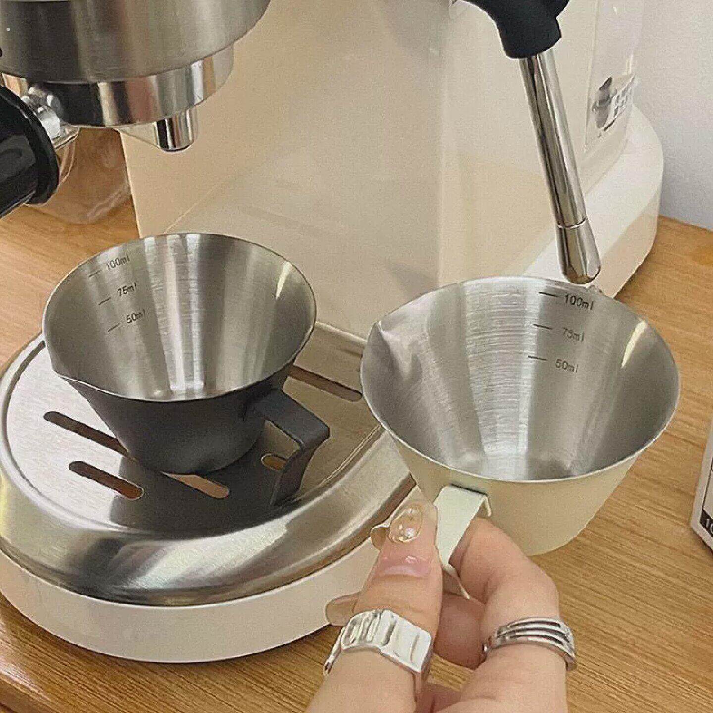 咖啡接粉杯316不锈钢量杯意式浓缩杯复古咖啡萃取杯盎司杯接咖啡